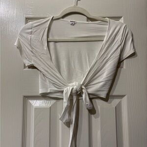 Garage White Tie-Front Crop Top